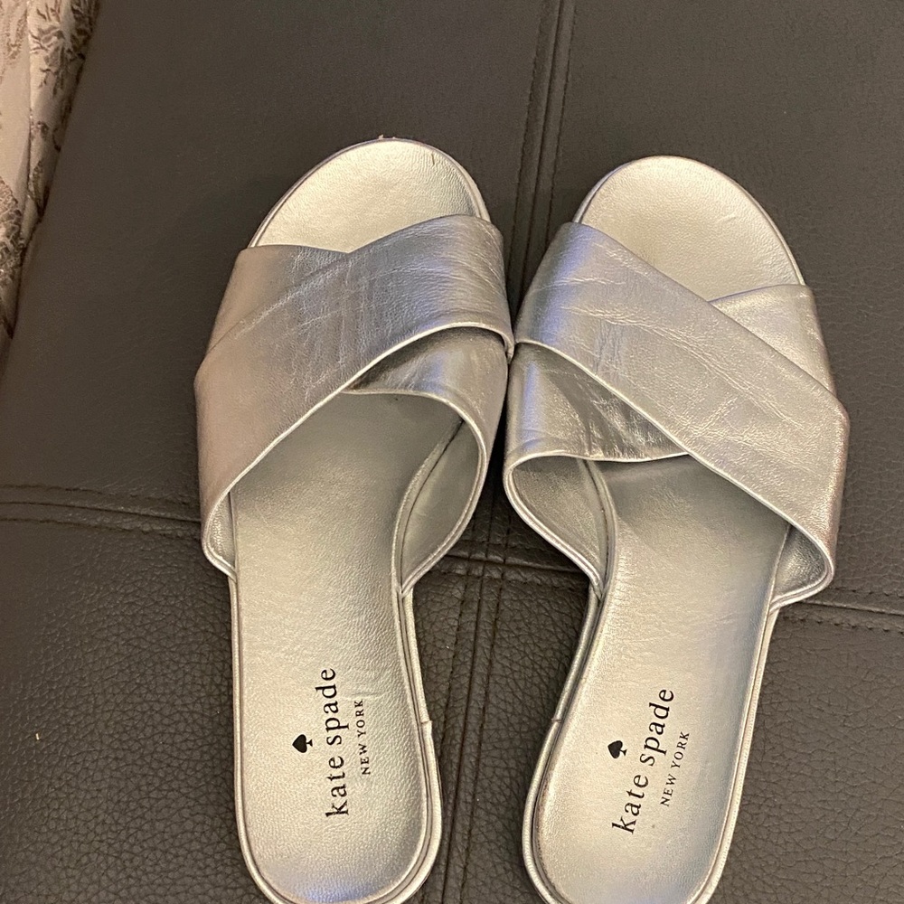 Kate Spade Metallic Silver Slide Sandals